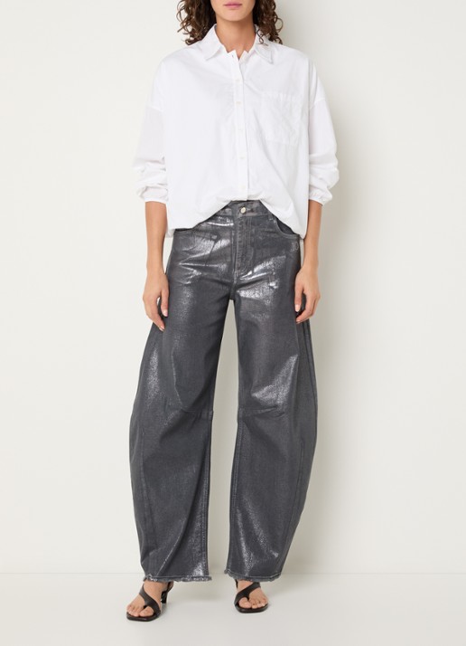 10DAYS High waist loose fit broek met metallic finish - voorkant 3 zilver