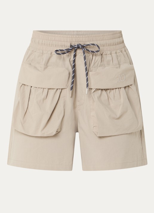 10DAYS High waist loose fit korte broek met klepzakken - voorkant khaki