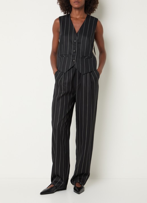10DAYS High waist straight fit pantalon met krijtstreep - voorkant 3 zwart