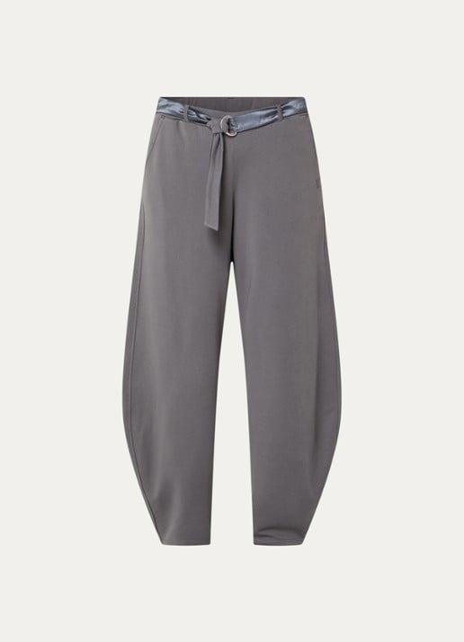 10DAYS High waist tapered fit broek met ceintuur en steekzakken - voorkant 3 donkergrijs