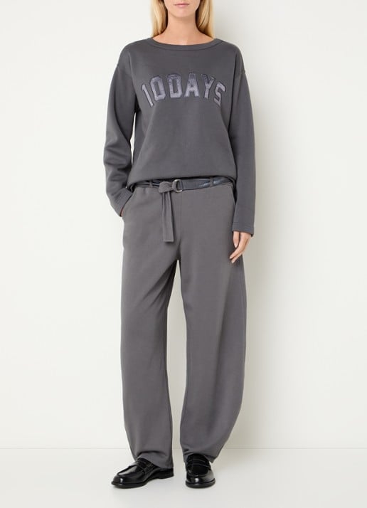 10DAYS High waist tapered fit broek met ceintuur en steekzakken - voorkant 4 donkergrijs