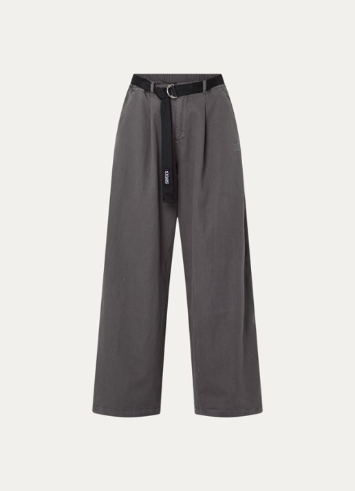 10DAYS High waist wide fit broek met ceintuur en steekzakken - voorkant taupe