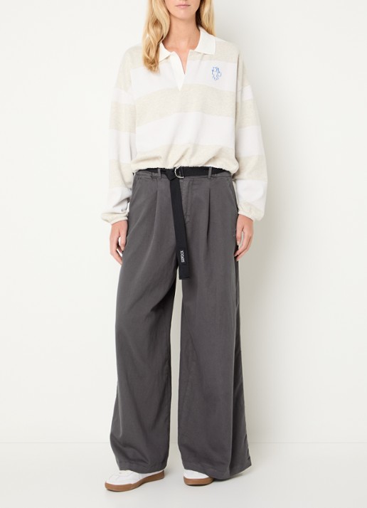 10DAYS High waist wide fit broek met ceintuur en steekzakken - voorkant 2 taupe