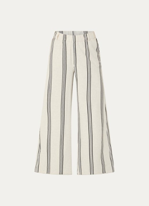 10DAYS High waist wide fit joggingsbroek met streepprint - voorkant 2 gebroken wit