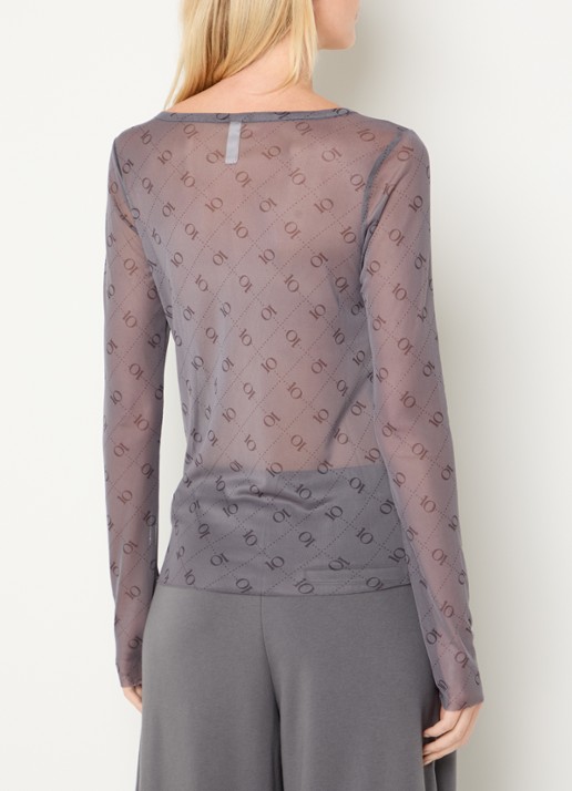 10DAYS Long sleeve van mesh met logoprint - achterkant 4 donkergrijs