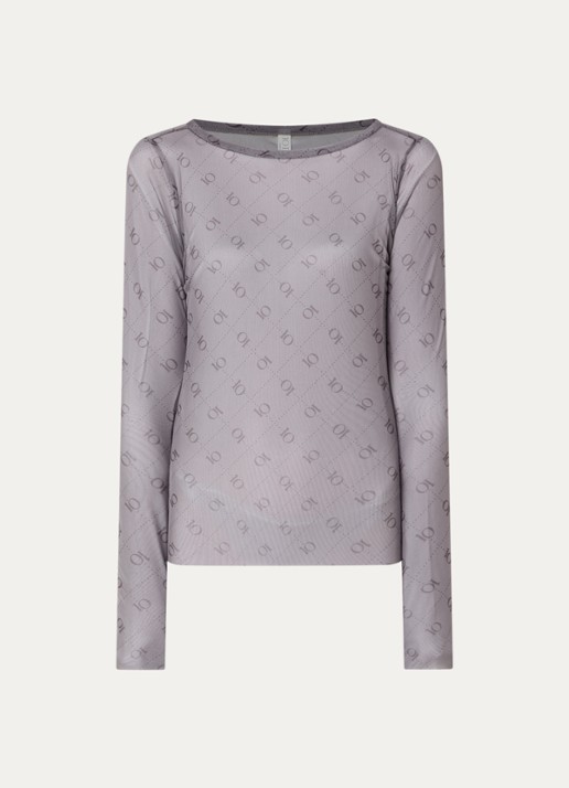 10DAYS Long sleeve van mesh met logoprint - voorkant donkergrijs