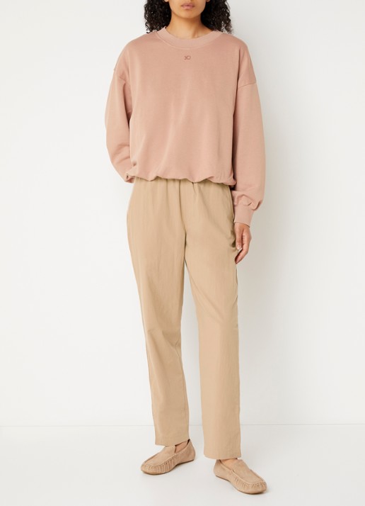 10DAYS Low waist tapered fit loungebroek met logoborduring en steekzakken - voorkant 4 camel