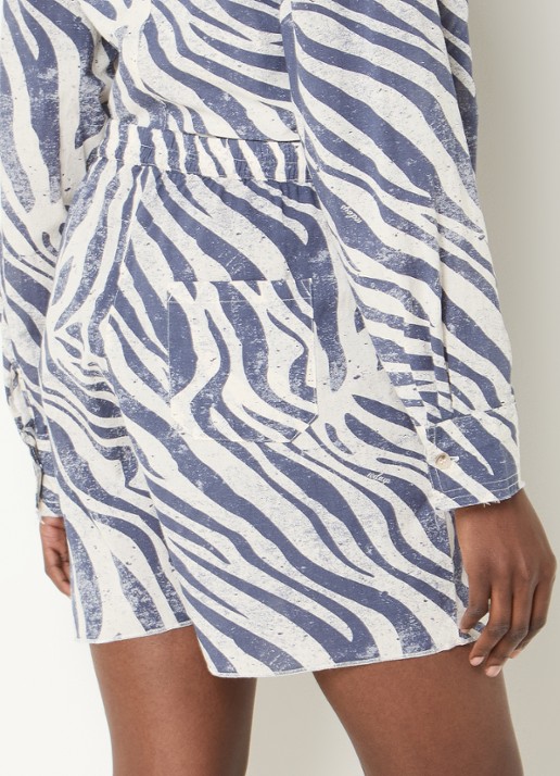 10DAYS Mid waist straight fit korte broek met zebraprint - achterkant staalblauw