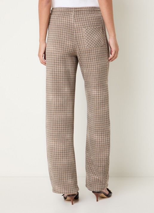 10DAYS Mid waist wide fit joggingbroek met pied-de-poule dessin - achterkant 3 donkerbeige