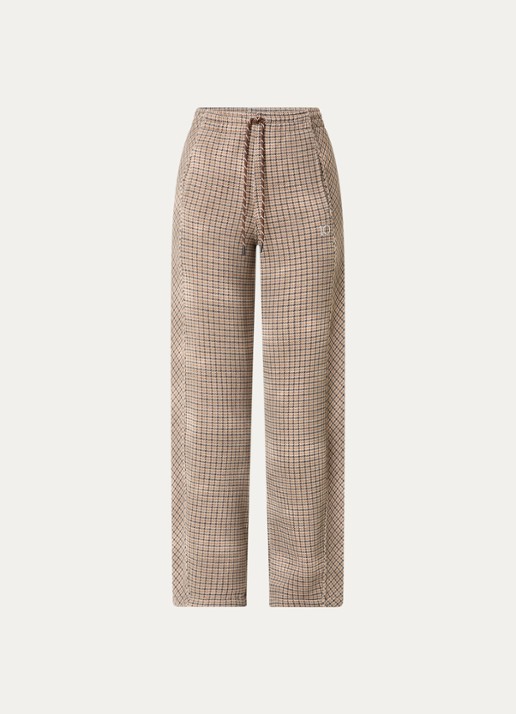 10DAYS Mid waist wide fit joggingbroek met pied-de-poule dessin - voorkant donkerbeige