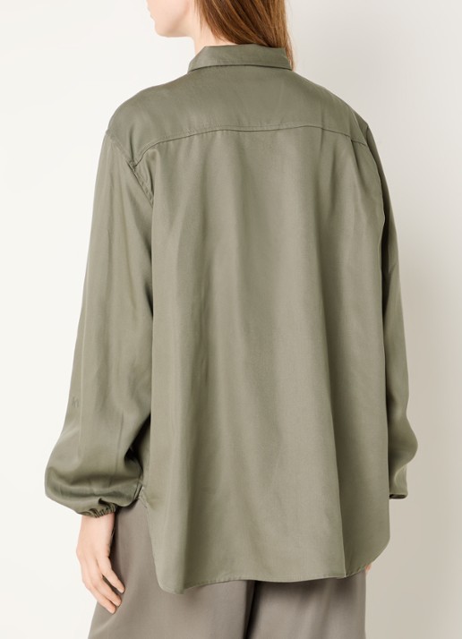 10DAYS Oversized blouse met glanzende finish en ballonmouw - achterkant 2 olijfgroen
