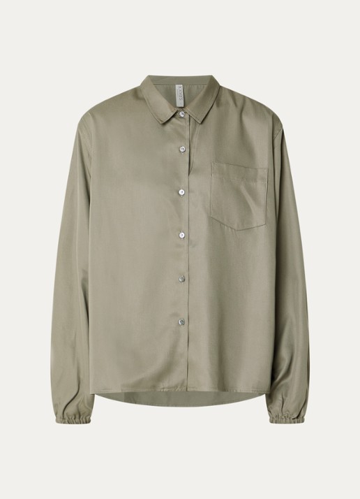 10DAYS Oversized blouse met glanzende finish en ballonmouw - voorkant 3 olijfgroen
