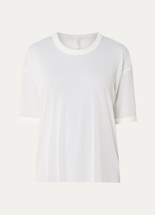 10DAYS Semi-transparant T-shirt van mesh - voorkant gebroken wit