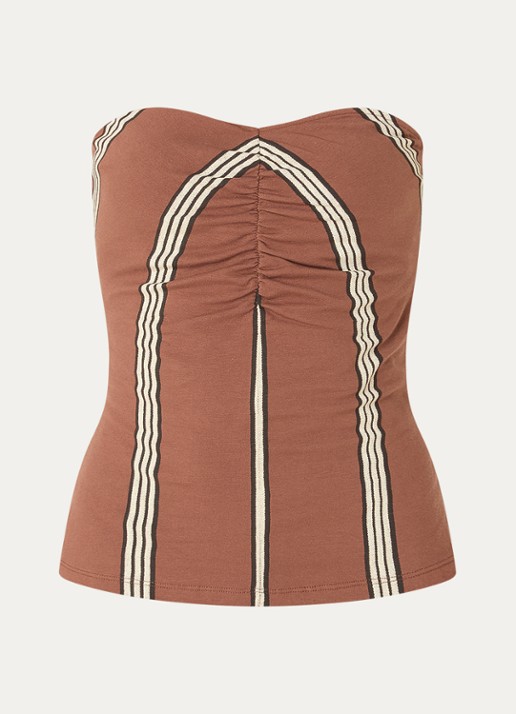 10DAYS Strapless top met streepprint - voorkant 2 bruin
