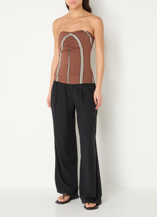 10DAYS Strapless top met streepprint - voorkant 3 bruin