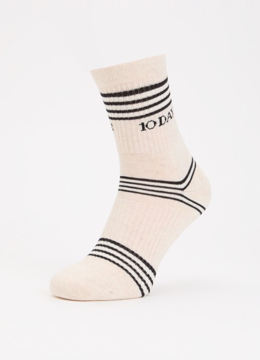 10DAYS Stripes ribgebreide sokken in katoenblend met streepprint  - detail beige