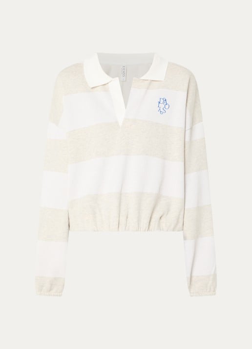 10DAYS Sweater met logo en streepprint - voorkant gebroken wit