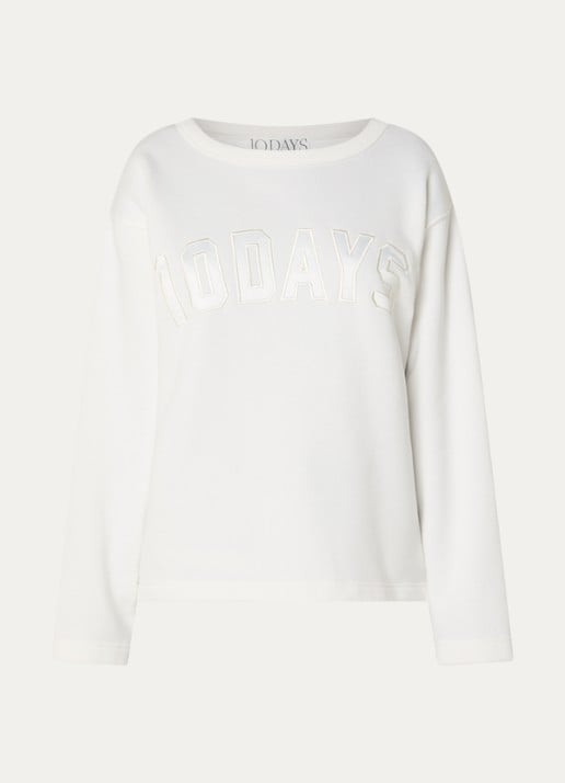 10DAYS Sweater met logo - voorkant 3 gebroken wit