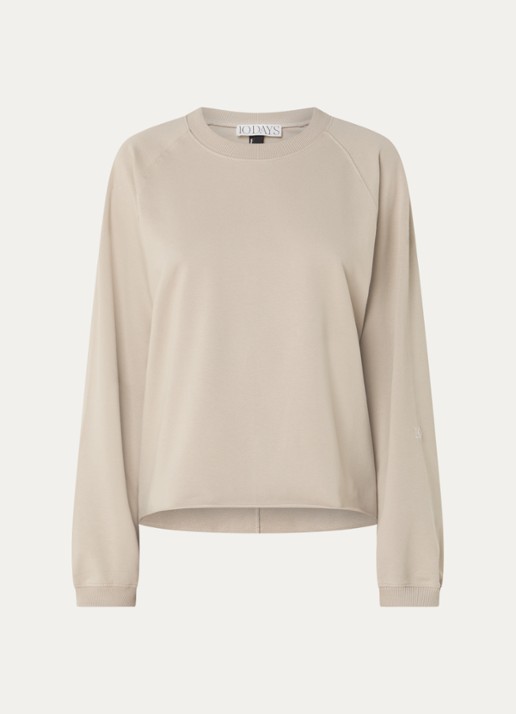 10DAYS Sweater met logoborduring en gerafelde zoom - voorkant 2 khaki