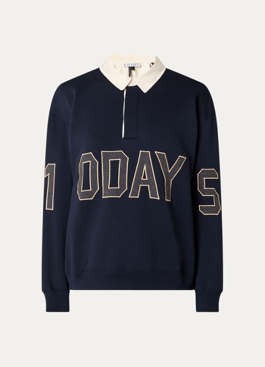10DAYS Sweater met logoborduring en polokraag - voorkant 3 donkerblauw