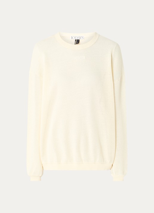 10DAYS Sweater van mesh met logo - voorkant 3 creme