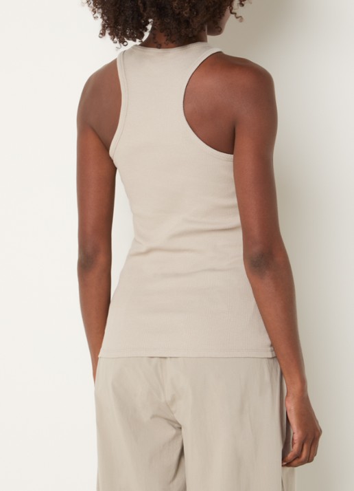 10DAYS Tanktop met logoborduring en ribstructuur - achterkant khaki