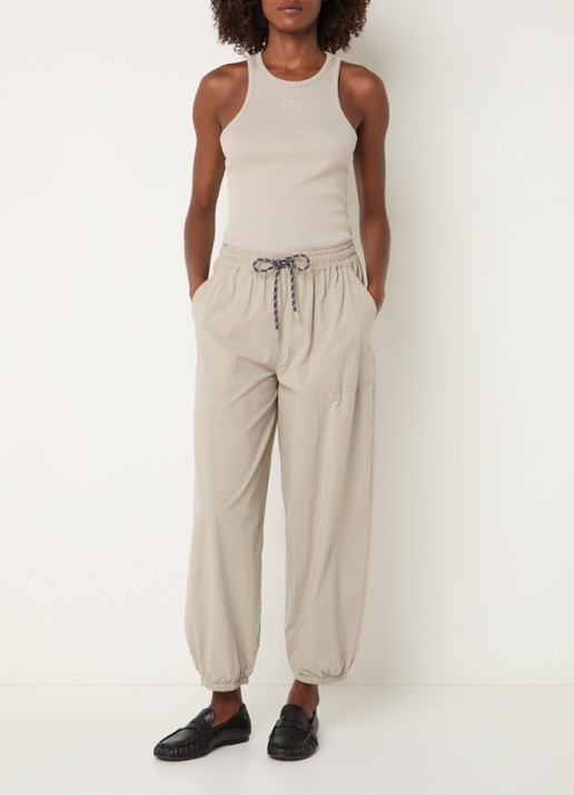 10DAYS Tanktop met logoborduring en ribstructuur - voorkant 3 khaki
