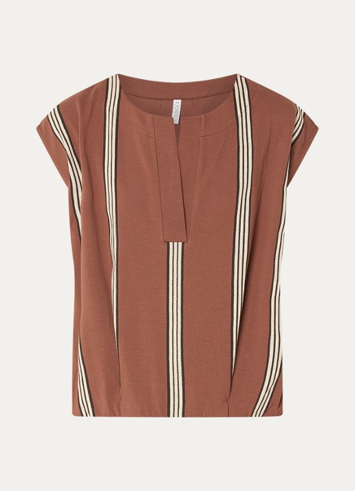10DAYS Top met streepprint - voorkant 2 bruin
