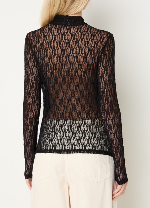 Aaiko Amy semi-transparante top met broderie - achterkant 3 zwart