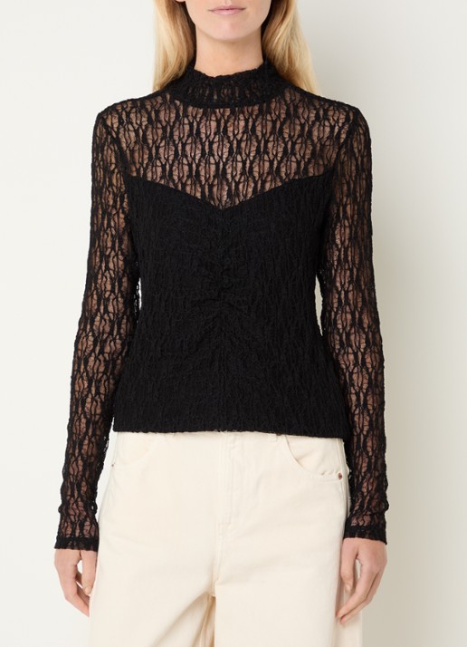 Aaiko Amy semi-transparante top met broderie - detail 4 zwart