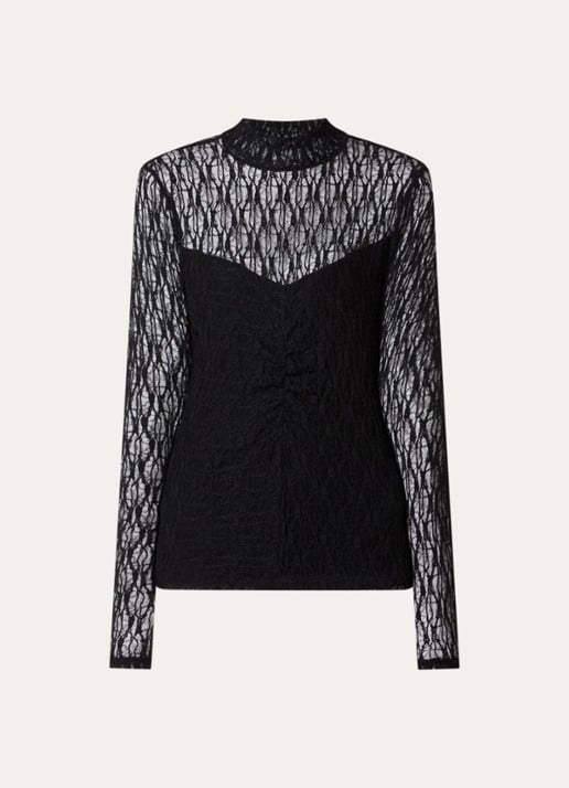 Aaiko Amy semi-transparante top met broderie - voorkant zwart