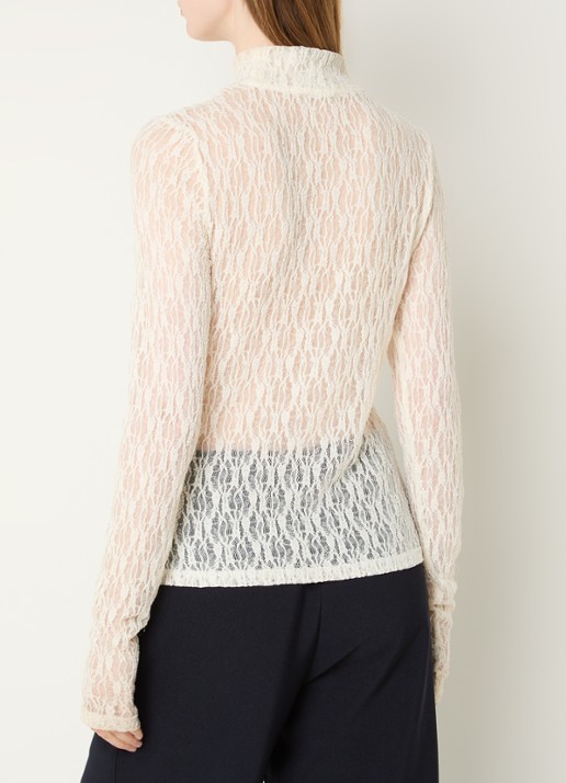 Aaiko Amy semi-transparante top met broderie - achterkant gebroken wit