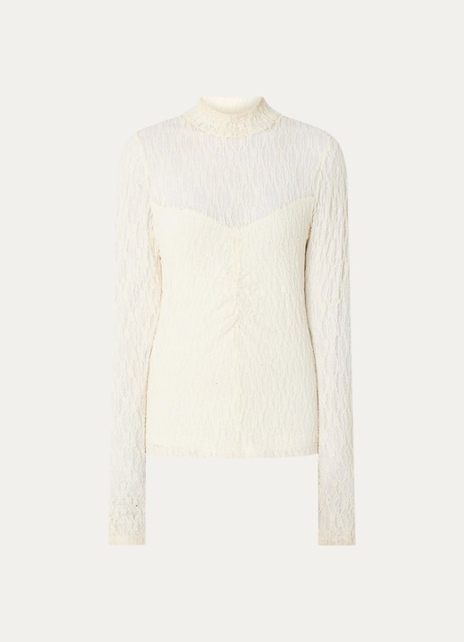 Aaiko Amy semi-transparante top met broderie - voorkant 2 gebroken wit