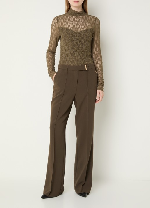 Aaiko Amy semi-transparante top met broderie - voorkant 3 olijfgroen