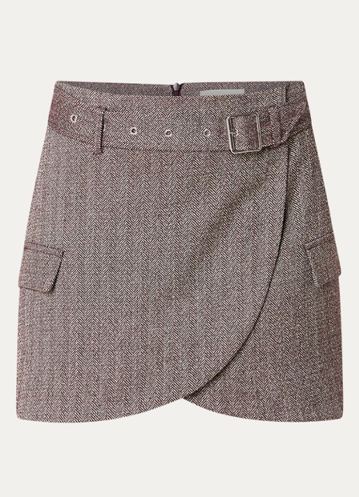Aaiko Arlen mini rok met visgraat dessin - voorkant 2 bordeauxrood