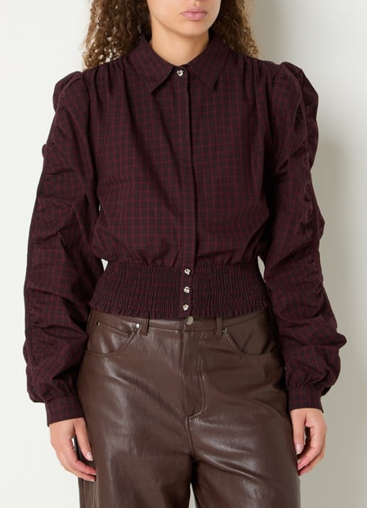 Aaiko Beaudine blouse met ruitdessin en ballonmouw