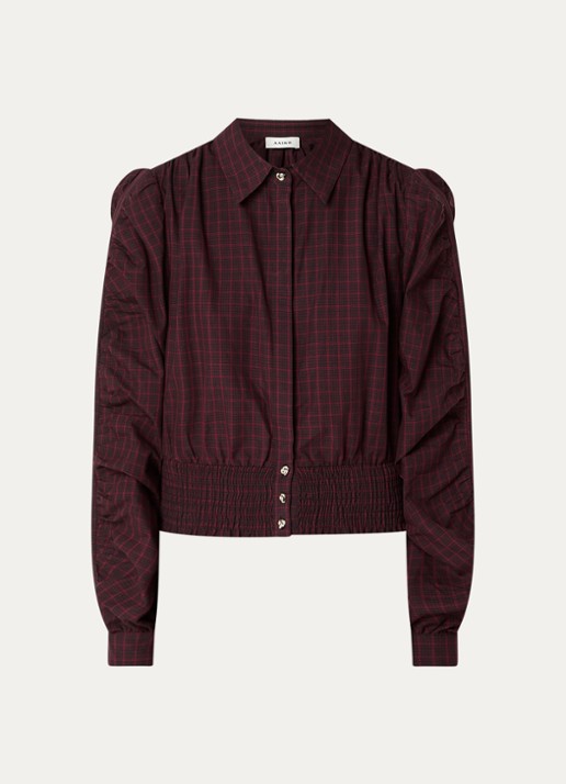 Aaiko Beaudine blouse met ruitdessin en ballonmouw - voorkant 2 bordeauxrood