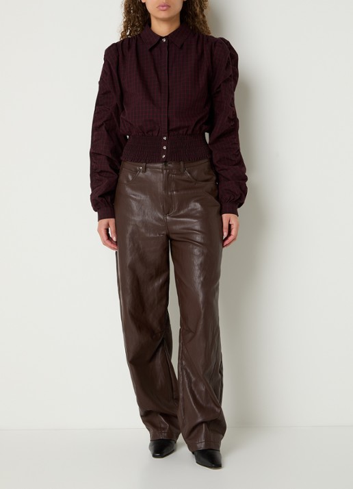 Aaiko Beaudine blouse met ruitdessin en ballonmouw - voorkant 3 bordeauxrood
