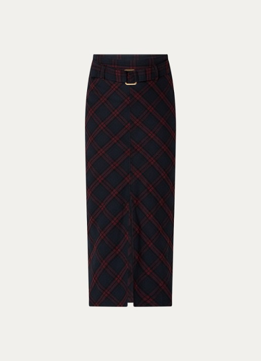 Aaiko Beliane maxi kokerrok met ruitdessin - voorkant donkerblauw