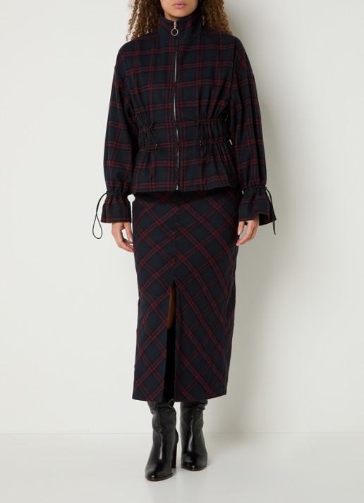 Aaiko Beliane maxi kokerrok met ruitdessin - voorkant 2 donkerblauw