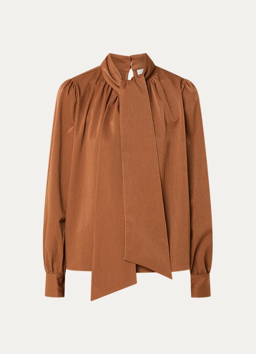 Aaiko Bowi top met sjaalkraag - voorkant 3 cognac