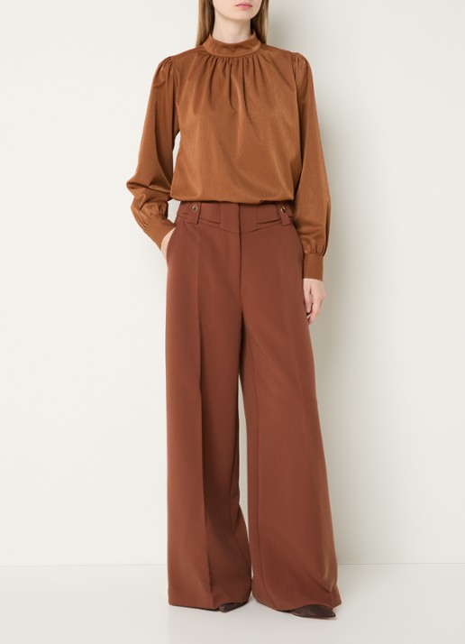 Aaiko Bowi top met sjaalkraag - voorkant 4 cognac