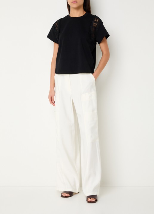 Aaiko Ceyda T-shirt met broderie - voorkant 4 zwart