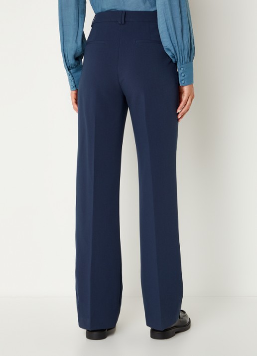 Aaiko Chantalle high waist wide fit pantalon met persplooi en structuur - achterkant 4 donkerblauw