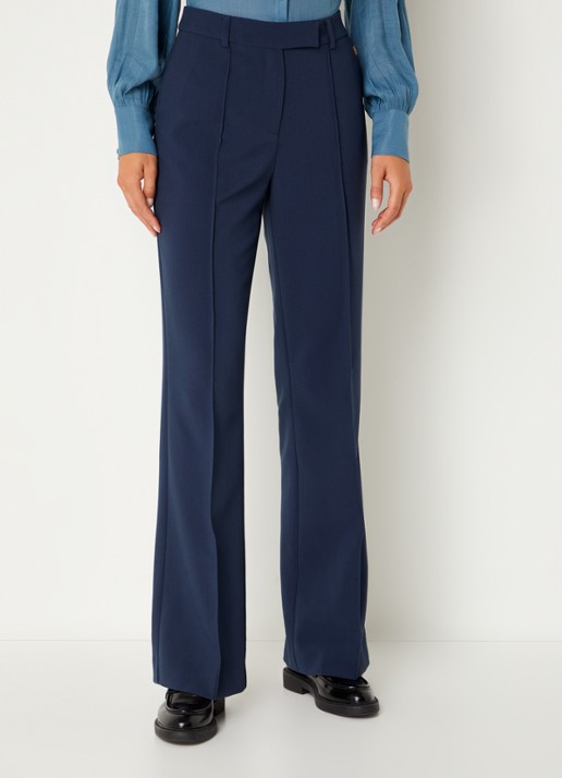 Aaiko Chantalle high waist wide fit pantalon met persplooi en structuur - detail 3 donkerblauw