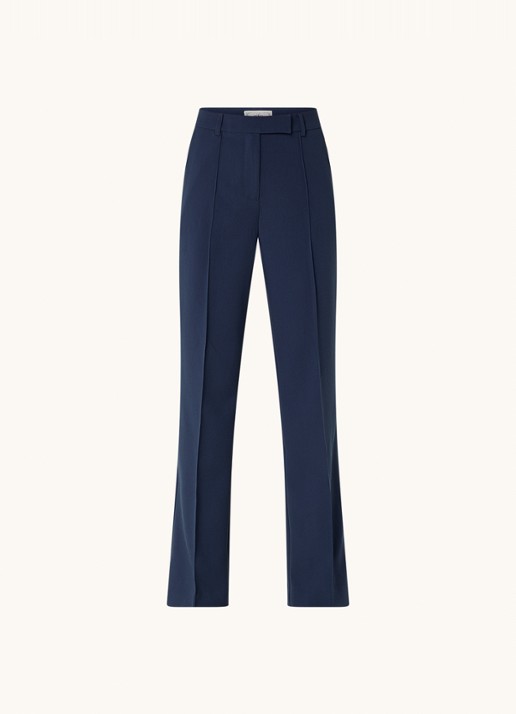 Aaiko Chantalle high waist wide fit pantalon met persplooi en structuur - voorkant donkerblauw