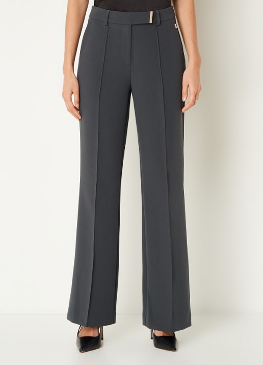 Aaiko Chantalle high waist wide fit pantalon met persplooi en structuur - detail donkergrijs