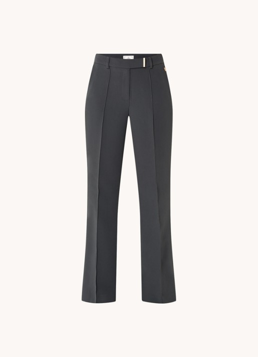 Aaiko Chantalle high waist wide fit pantalon met persplooi en structuur - voorkant 3 donkergrijs