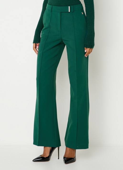Aaiko Chantalle high waist wide fit pantalon met persplooi en structuur - detail donkergroen
