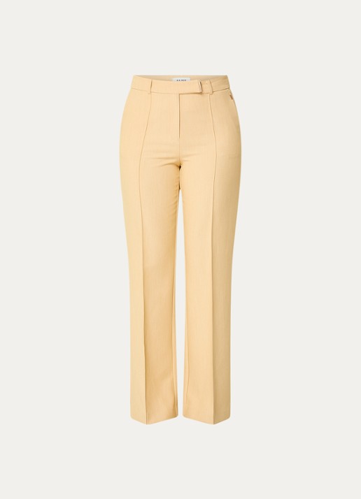 Aaiko Chantalle high waist wide fit pantalon met persplooi en structuur - voorkant mosterd